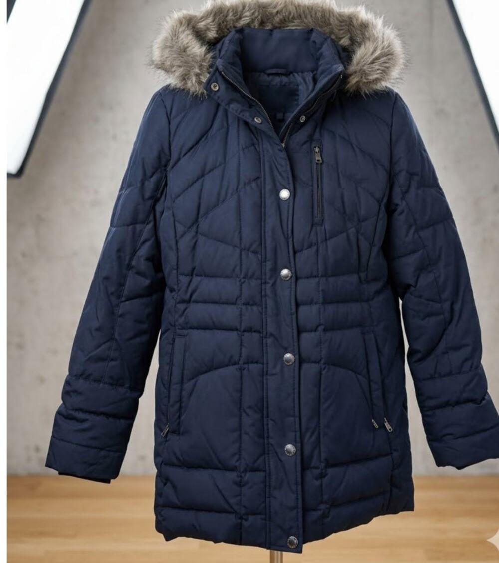 London Fog Women's Puffer Jacket Detachable Faux Fur Hood Brown Size Small